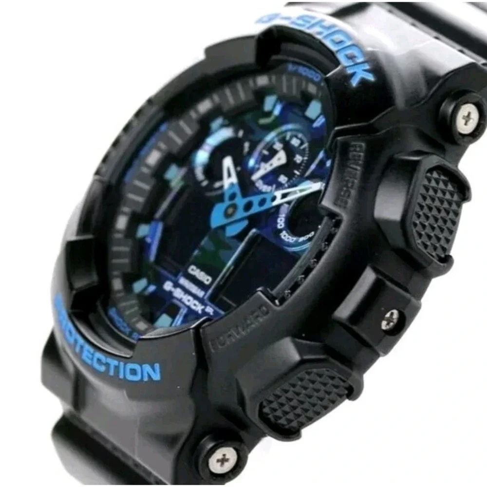 Casio G-SHOCK GA100CB-1A Black/Blue Case with Black Blue Camo Dial Worn 1X NICE